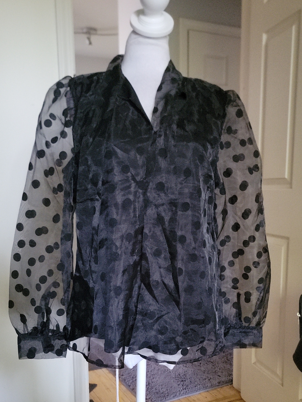 Love By Design Sheer Polka Dot Black Blouse